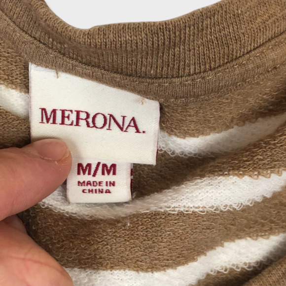 Merona Brown & White Stripe Long Sleeve Drawstring Sweater Dress Size Medium - Picture 4 of 4